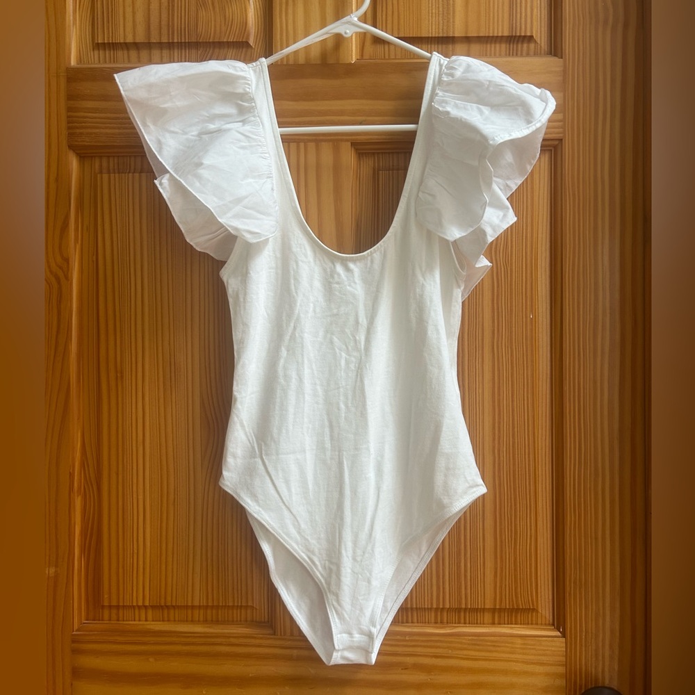 Zara White Ruffled Bodysuit